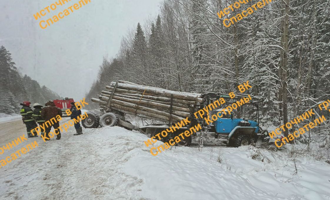 Два человека погибли в столкновении лесовоза и легковушки в Костромской области