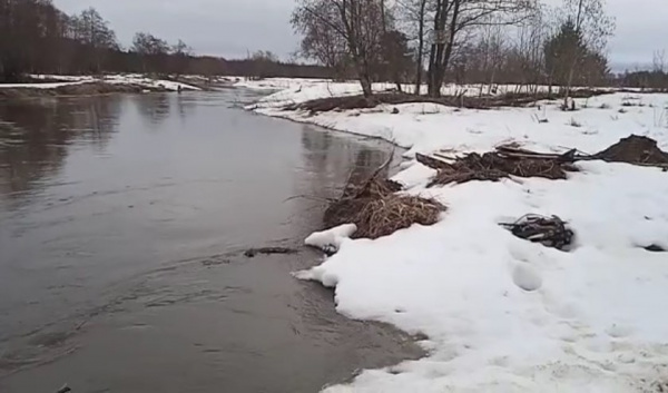 Разлившаяся река подтопила участок дороги в Костромской области