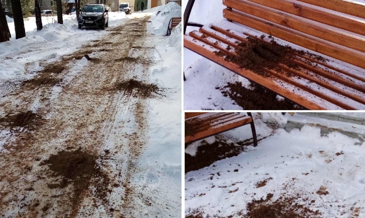 Коммунальщики костромского города-музея засыпали скамейку песком