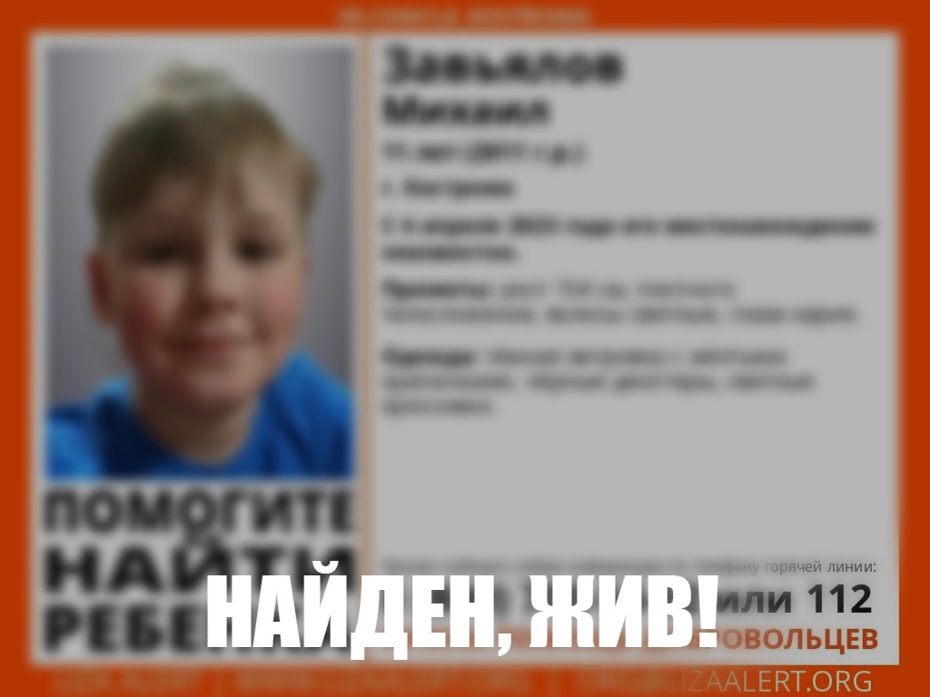 Пропавшего 11-летнего мальчика в Костроме нашли живым