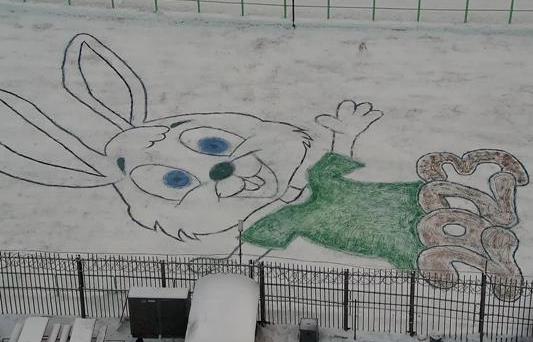 Новый год в костромских колониях: осужденные изобразили на снегу героя «Ну, погоди!»