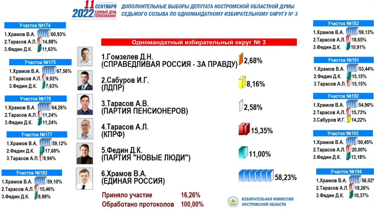 На допвыборах в Костромскую областную Думу победил представитель «Единой России»