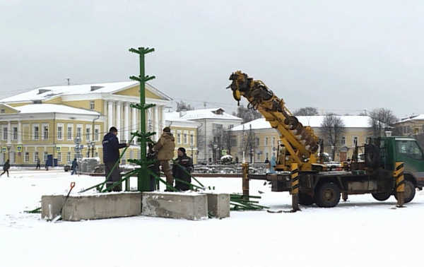 В центре Костромы начали собирать новогоднюю ёлку